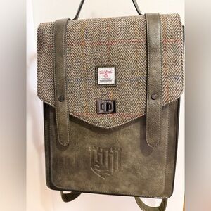 Olive Green Leather and Tweed Men's Backpack